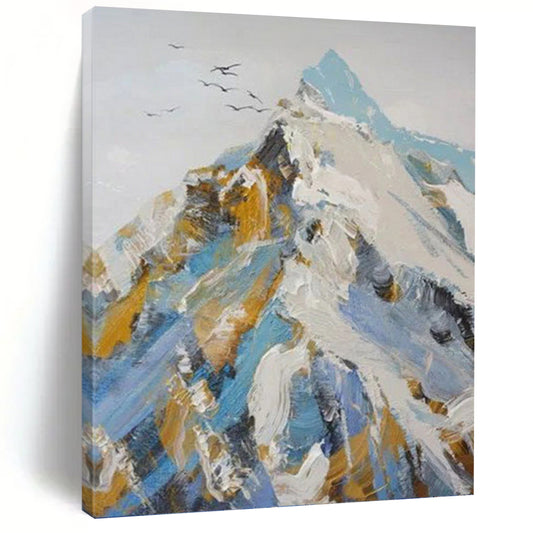 “Colorful Mountain Impasto” - Blue, White & Gold Textured Landscape Painting On Canvas DKH0955