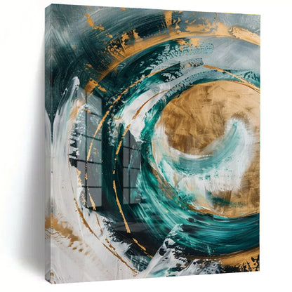 Teal & Gold Swirl: Reflective Abstraction - Abstract Metallic Acrylic CT1250