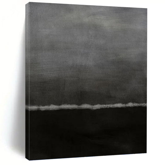 “Black & Gray Minimalist Horizon” - Black & Gray Abstract Minimalist Painting On Canvas DKH1202