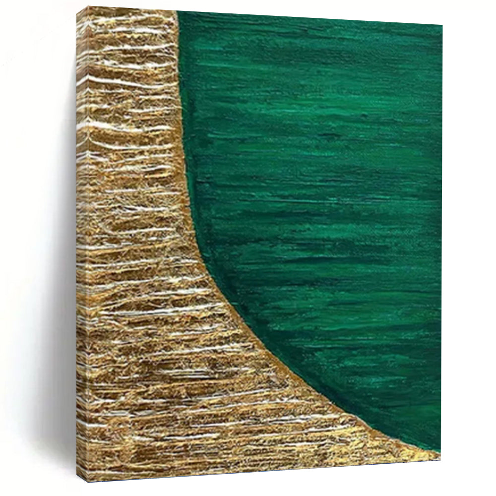“Gold & Emerald Abstract Shape” - Gold & Emerald Green Abstract Painting On Canvas DKH1219