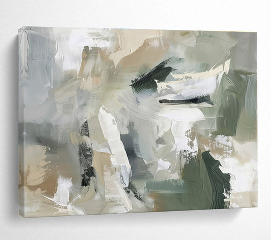 Earth Tones Collide Green Beige Abstract Brushstrokes Painting On Canvas DKH240