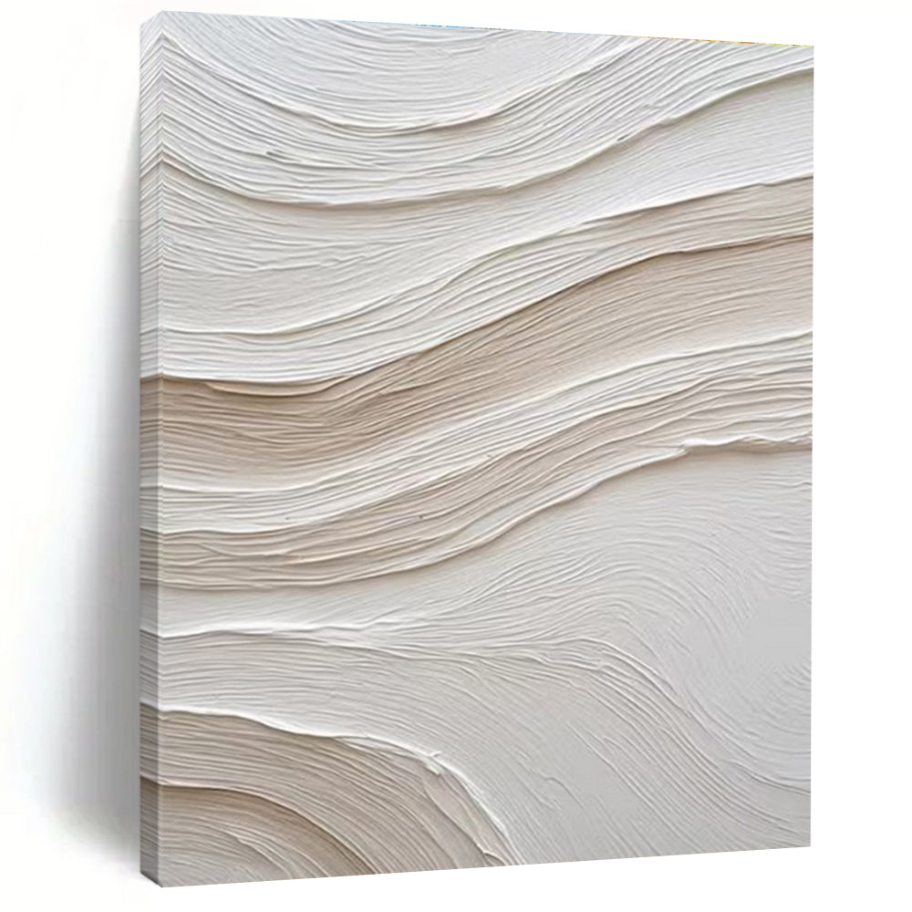 White - Beige Wavy Textures, “Cloud Drift” - Textured Abstract Plaster Painting CT0722