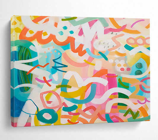 “Playful Color Chaos - Bright, Whimsical Abstract Shapes” Painting On Canvas DKH027