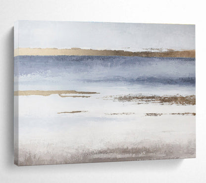 Blue, White, and Gold Abstract Landscape “Coastal Ethereal Horizons” Painting On Canvas DKH135