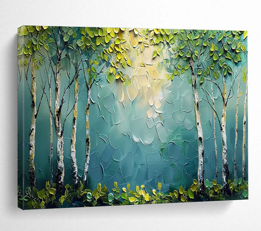 “Sunlit Birch Forest” - Textured Landscape Painting On Canvas DKH828