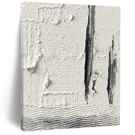“White, Gray Textured Lines ‘Subtle Structure’” - Impasto Abstract Painting On Canvas DTP371