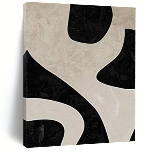 “Black - Beige Geometric Puzzle (Close - up)” – Abstract Geometric Painting CT1100
