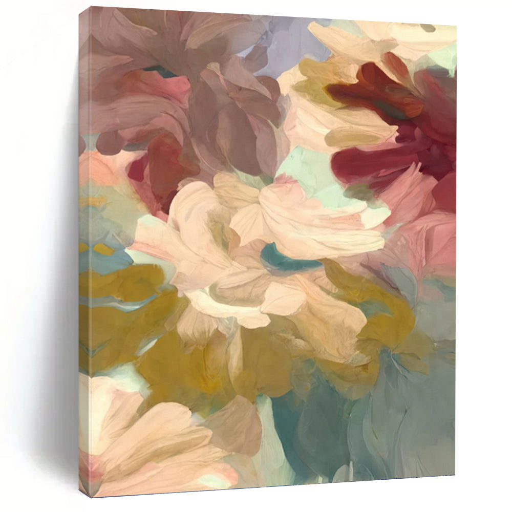 Blush and Teal Floral Dream - Ethereal Flower Painting On Canvas DKH1353