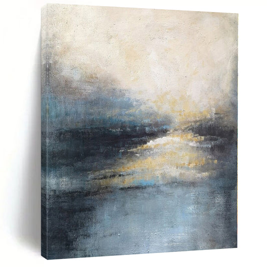 “Blue - Gray - Gold Abstract Waterscape” – Abstract Landscape Painting CT1155