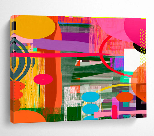 Colorful Geometric Collage “Vibrant Geometric Carnival” Painting On Canvas DKH082