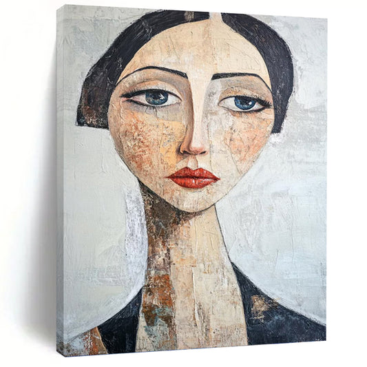 “Textured Portrait of a Woman” - Mixed - Media Abstract Portrait On Canvas DKH1654
