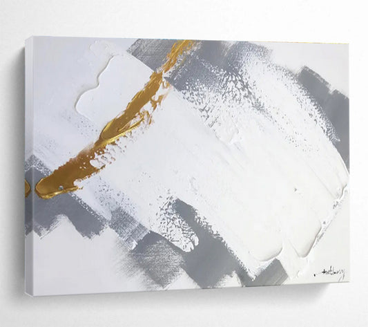 Gold Accent Gray and White Abstract Painting On Canvas DKH317