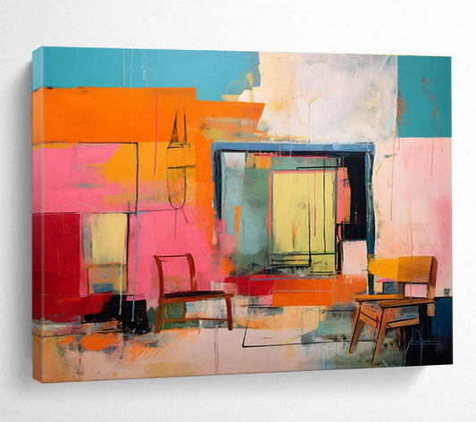 Colorful Abstract Interior - Abstract Interior Painting On Canvas DKH639