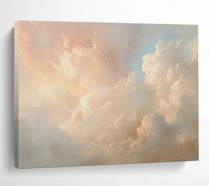 Heavenly Clouds Pink Beige Cloud Filled Sky Painting On Canvas DKH209