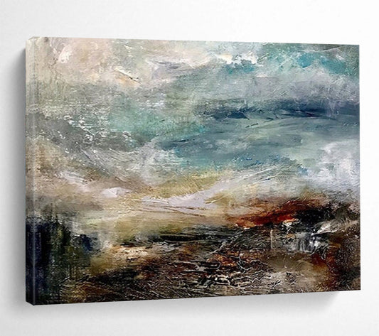 “Blue, Brown, Textured ‘Stormy Coast’” - Abstract Seascape Painting On Canvas DLZ015
