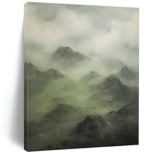 Misty Mountain Landscape in Green and Gray - Landscape Painting On Canvas DKH1480