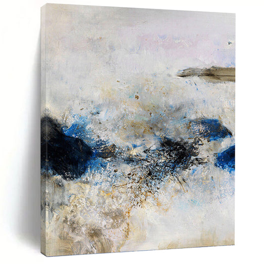 “Soft Storm” - Blue, Gray & Gold Abstract Impasto Painting On Canvas DKH1521