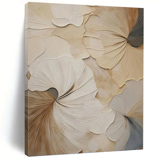 3D Floral Petals in Beige and Gray - Textured Floral Painting On Canvas DKH1383