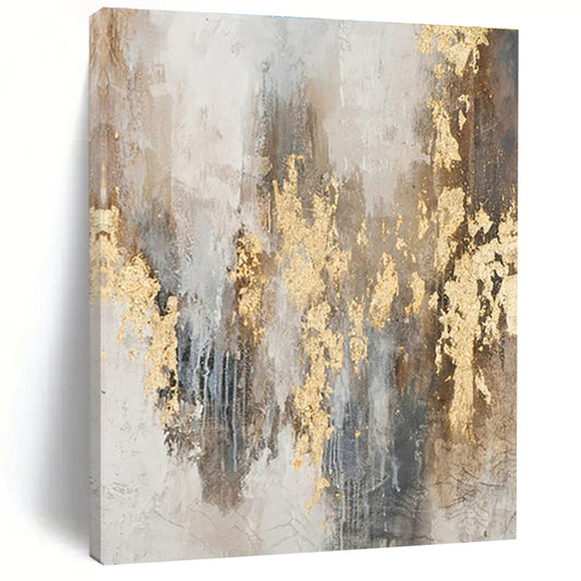 Grey, Brown & Gold Textured Accents - "Gilded Echoes" - Abstract Textured Painting CT1471