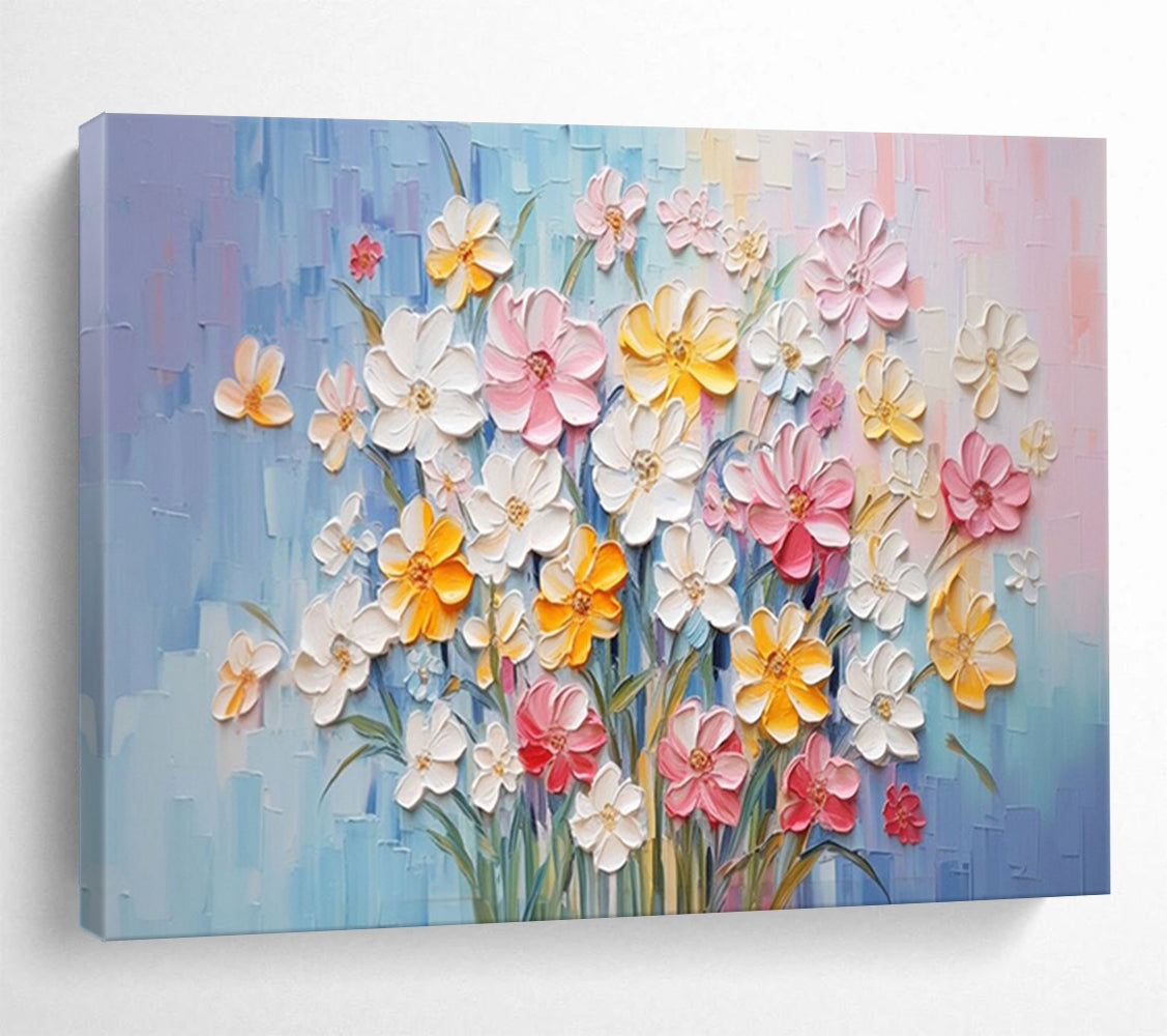 Pastel Flower Bouquet - Impasto Floral Painting On Canvas DLZ210