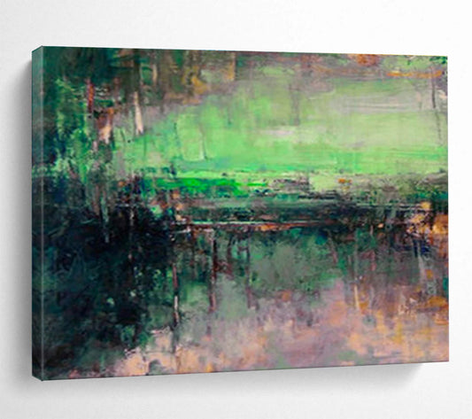 “Green - Toned Abstract Landscape” Abstract Impressionist Painting On Canvas DKH395