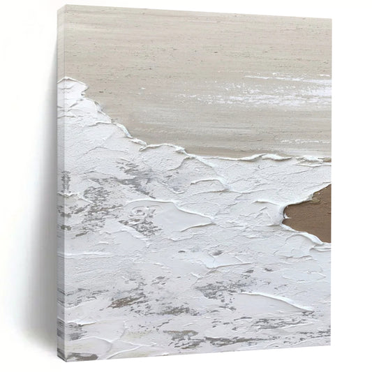 “White, Beige, Gray Textured Layers ‘Ethereal Landscape’” - Impasto Abstract Painting On Canvas DTP374