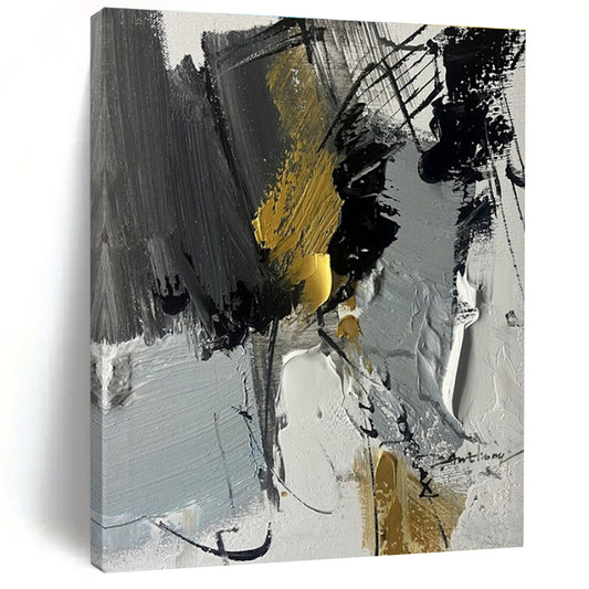 “Gray - Black - Gold Abstract Fusion” ，Abstract Acrylic Painting CT0792