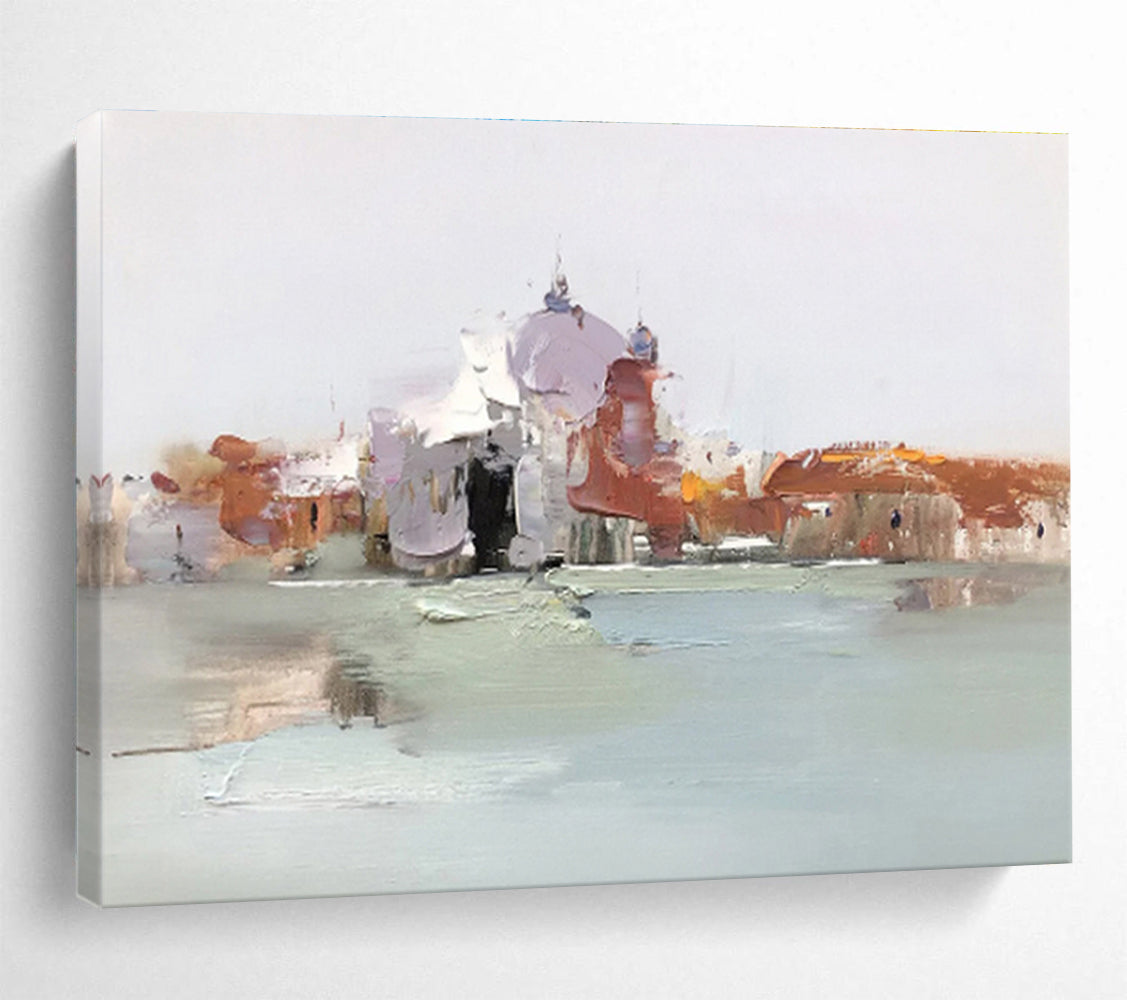 Impressionistic City Reflection - Impressionistic Cityscape Painting On Canvas DKH633