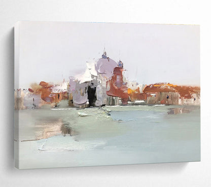 Impressionistic City Reflection - Impressionistic Cityscape Painting On Canvas DKH633