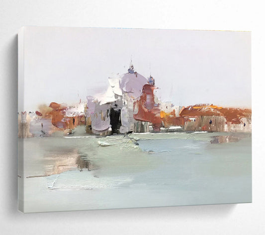 Impressionistic City Reflection - Impressionistic Cityscape Painting On Canvas DKH633