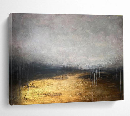 “Gilded Earth Tones Abstract” - Mysterious Landscape Painting On Canvas DKH782