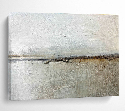 “Textured Neutral Divide” - White, Gray, Brown Minimalist Abstract Painting On Canvas DKH754