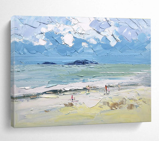 Textured Beach Scene - Impasto Seascape Painting On Canvas DKH628