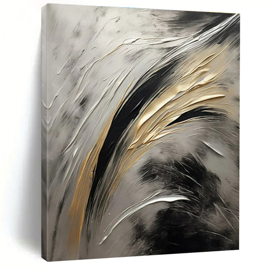 “Gray - Black - Gold Flowing Textures” ，Abstract Acrylic Painting CT0834