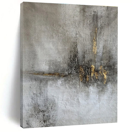“Gold Accent on Gray” ，Minimalist Abstract Mixed - Media CT0900