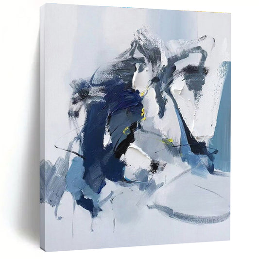 Blue, Gray, White & Yellow Abstract Forms, “Airy Motion” - Impasto Abstract Painting CT0780