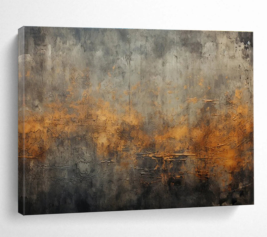 “Gray & Orange Textured Abstraction” Impasto Abstract Painting On Canvas DKH369