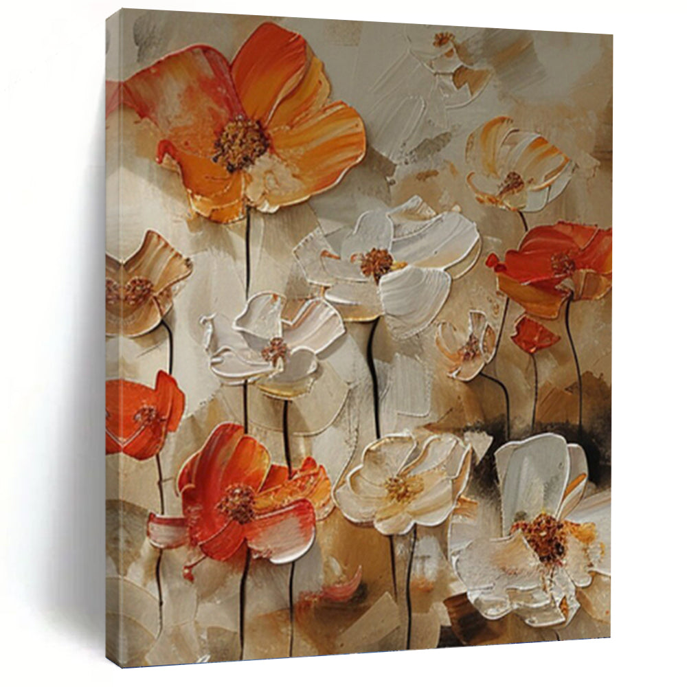 Orange and White Floral Relief - Impasto Flower Painting On Canvas DKH1399