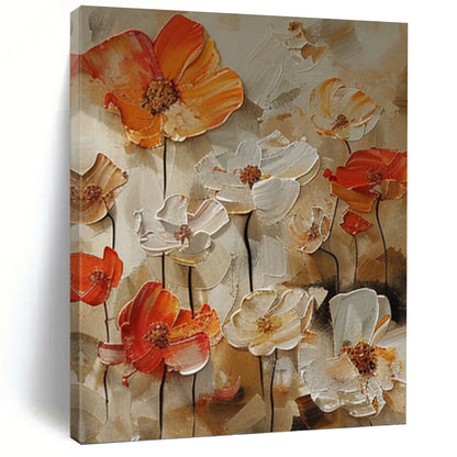 Orange and White Floral Relief - Impasto Flower Painting On Canvas DKH1399