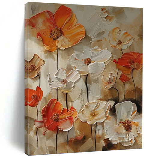 Orange and White Floral Relief - Impasto Flower Painting On Canvas DKH1399
