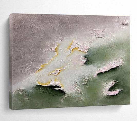 Pastel Textured Clouds - Gray, Green & Yellow Abstract Painting On Canvas DKH918