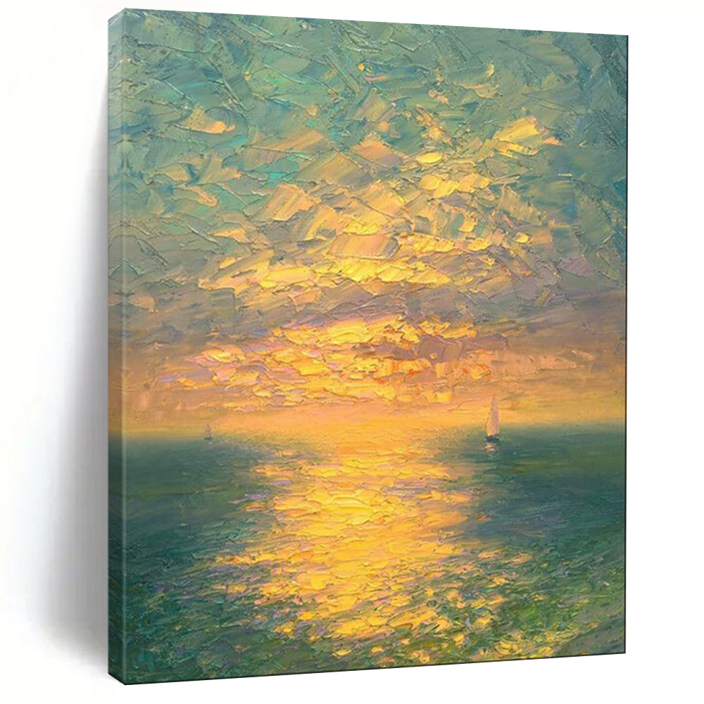 “Sunset Sail Impasto” – Impressionistic Oil Seaside Scene CT2070