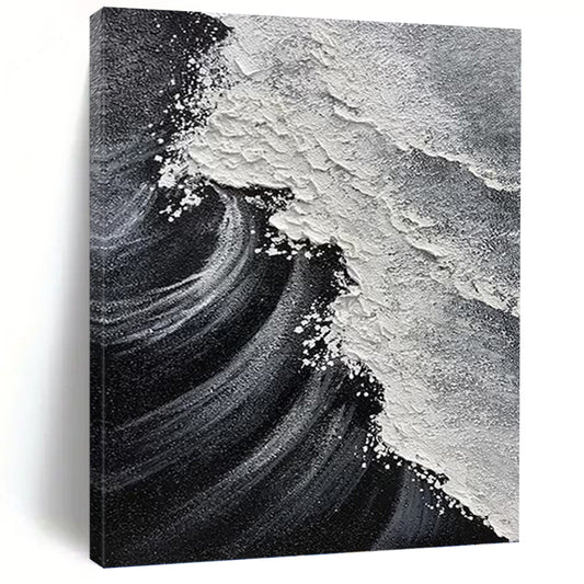 “Black & White Wave Textures” - Minimalist Seascape Painting On Canvas DKH1658