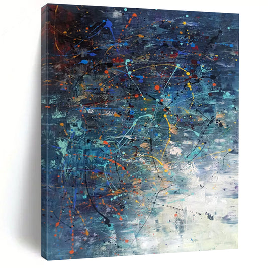 “Dynamic Color Splash” - Blue, Orange, Yellow, White Abstract Painting On Canvas DTP246