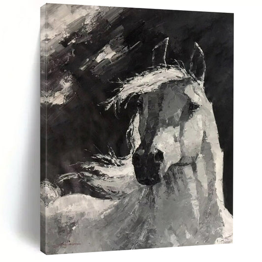 “Monochrome Gallant Steed” - Black and White Horse Head Painting On Canvas CT2183