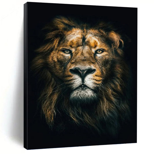 “Majestic Lion in Shadow” - Realistic Wildlife Portrait Painting On Canvas DKH1618