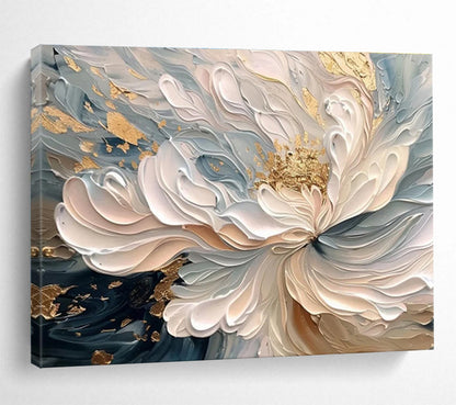Elegant White - Gold Floral Painting On Canvas DKH682