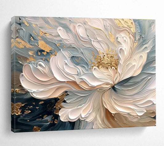 Elegant White - Gold Floral Painting On Canvas DKH682