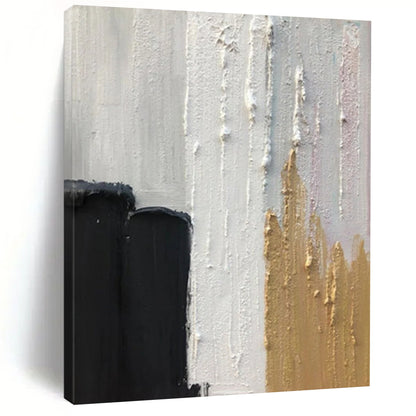 “Black, White, Gold Swirl ‘Elegant Energy’” - Abstract Impasto Painting On Canvas DTP397