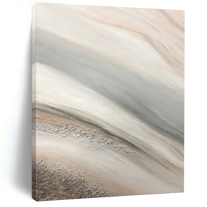 “Beige, Gray & Silver Abstract” - Beige, Gray & Silver Abstract Painting On Canvas DKH1215
